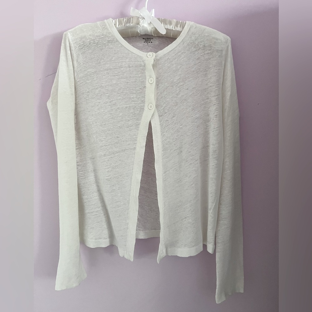 Majestic Paris Three Button Linen Cardigan, size 1